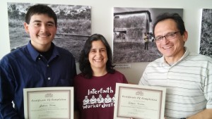 Ed Triana, on the left; Maria Gutierrez (IWJ OSH Coordinator); and Antonio Triana in Chicago after successfully completing their Train-the-Trainer training.